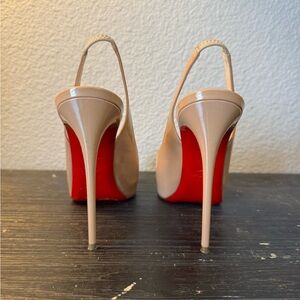 Christian Louboutin Nude Patent Slingback Peep Toe Heels | Size 37
